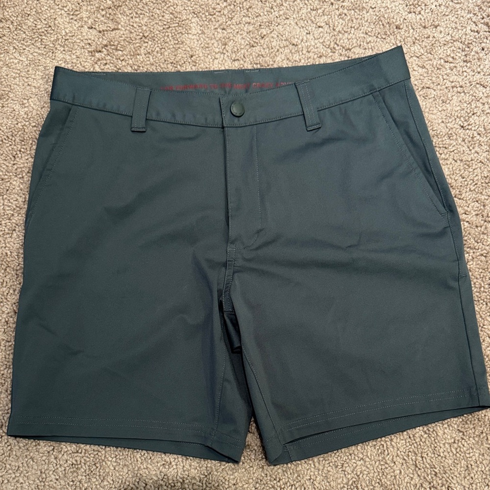 RHONE Dark Green Flat Front Shorts